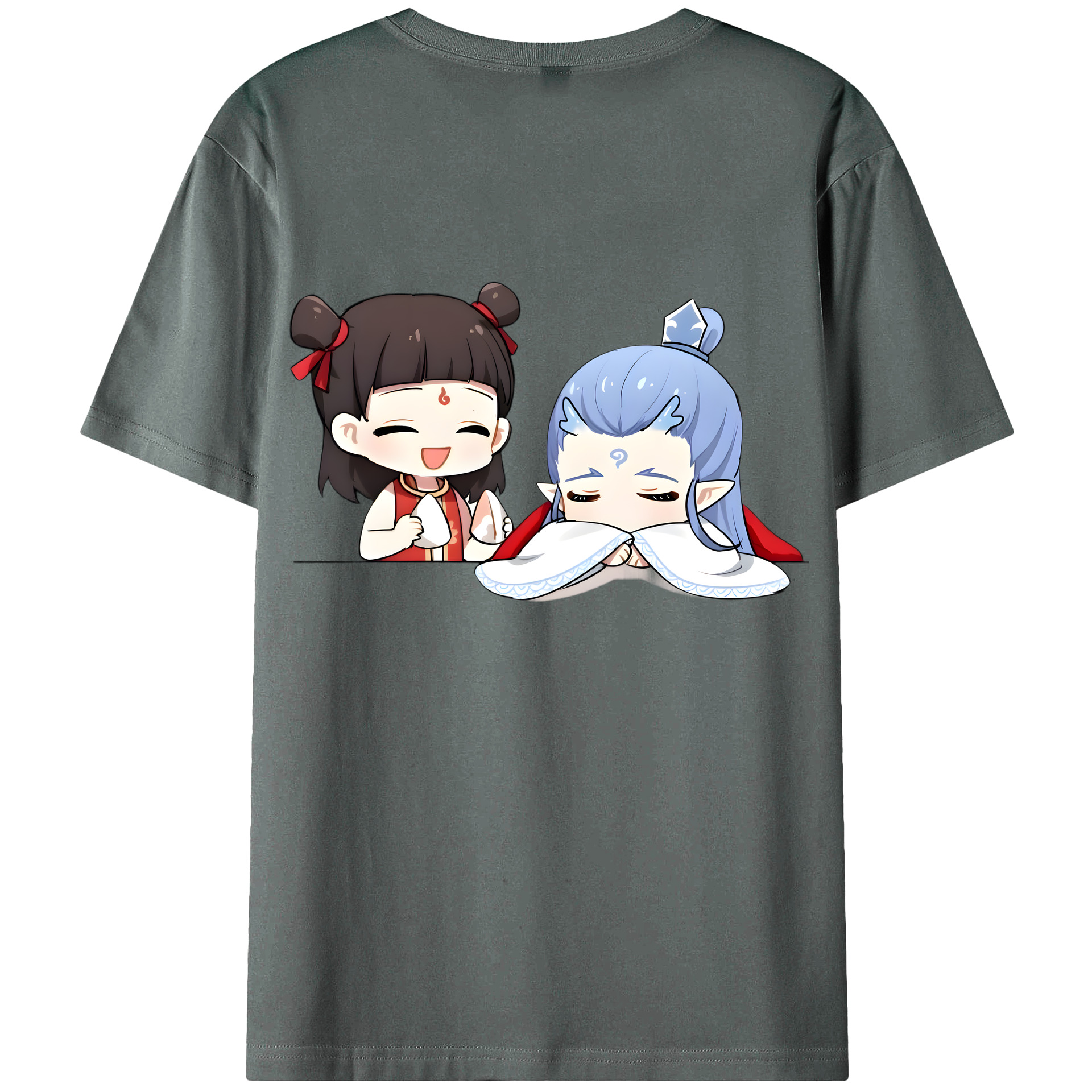 （画像用） Ne Zha 2 ナタ 魔童の大暴れ 綿100％ メンズ半袖Tシャツ（バックプリント） 通気性